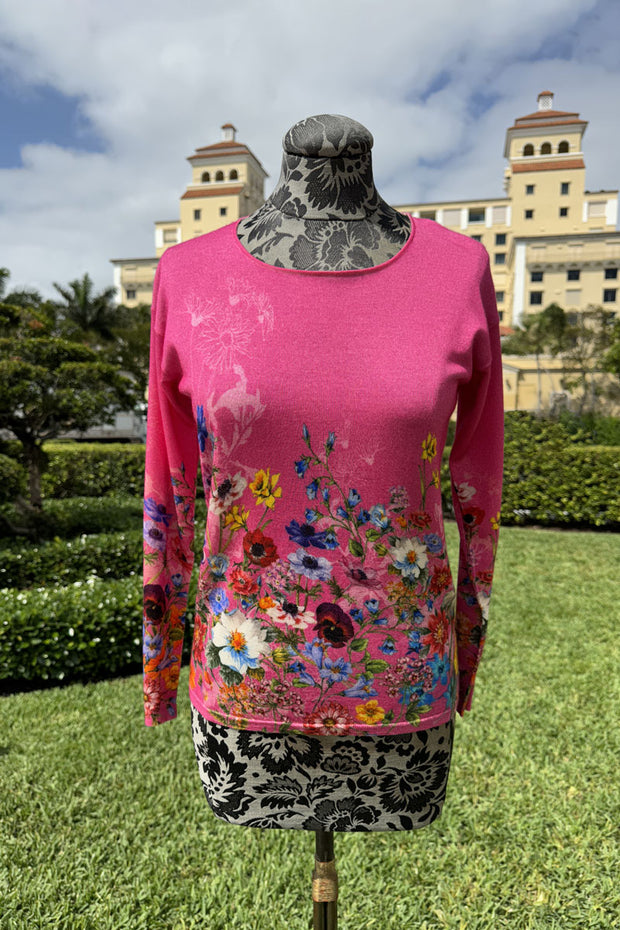 Richard Grand Pink with Floral Cashmere Sweater available at Mildred Hoit in Palm Beach.