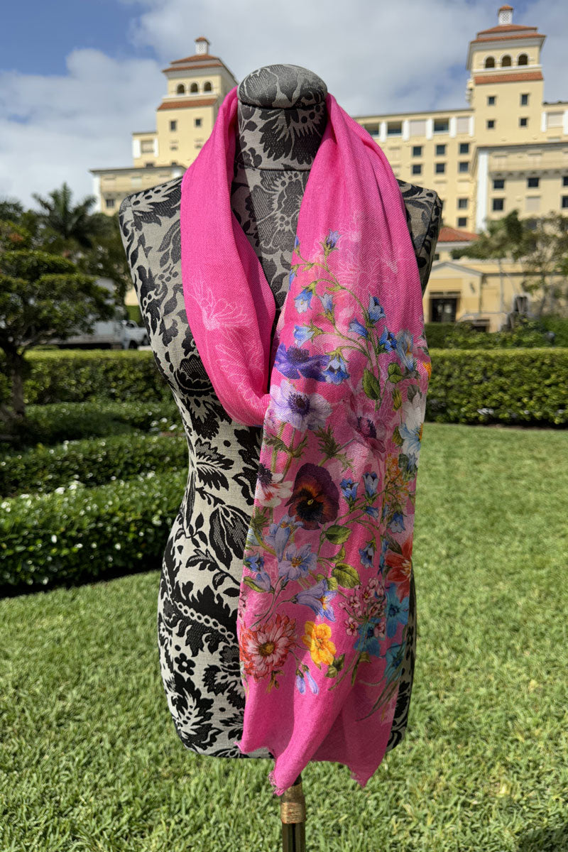 Richard Grand Pink with Floral Cashmere Scarf available at Mildred Hoit in Palm Beach.