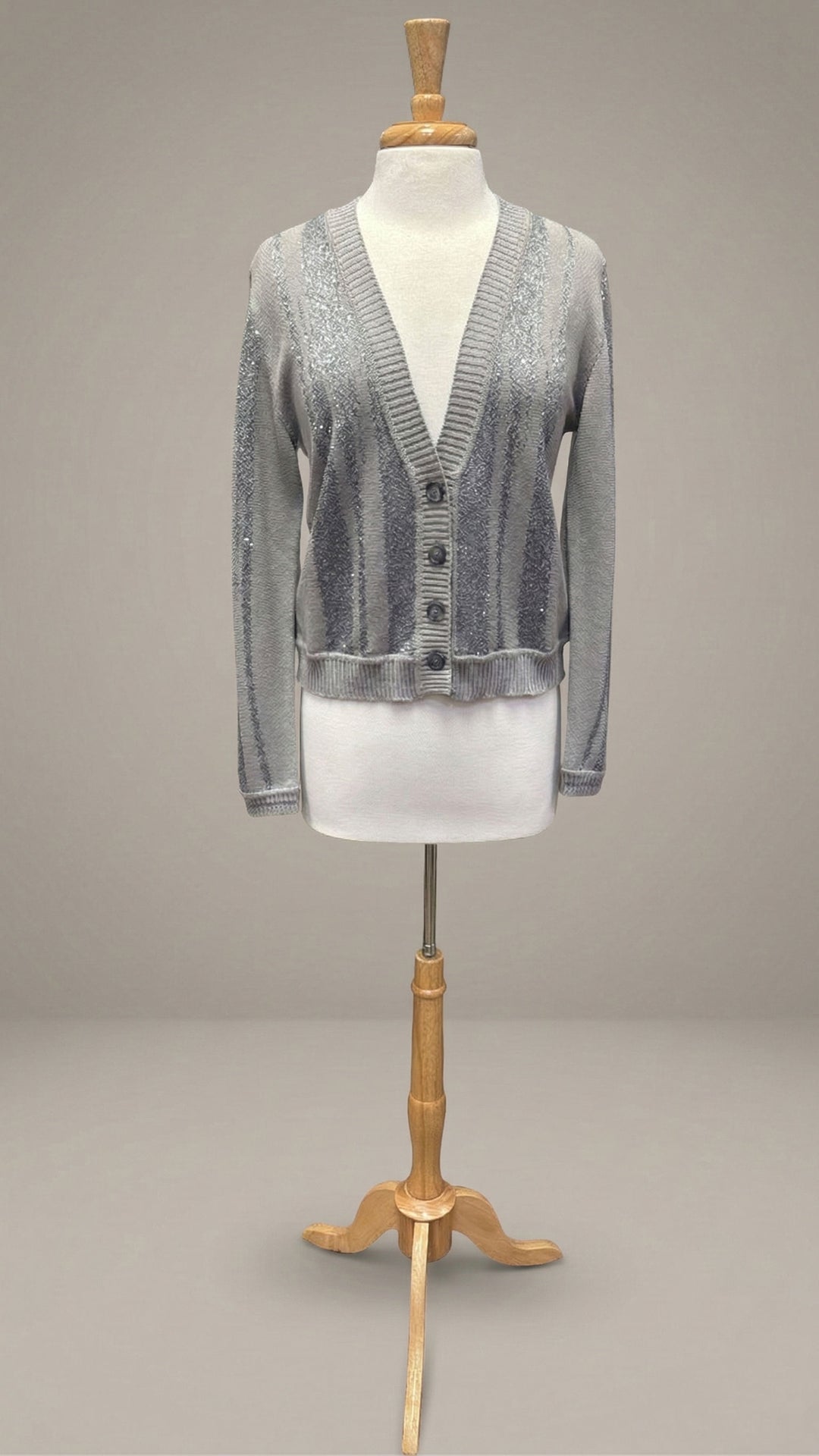 Embellished Cardigan in Grey & Silver - Mildred Hoit