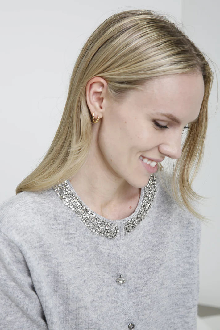 In Cashmere Embellished Cardigan in Light Heathered Grey - Mildred Hoit
