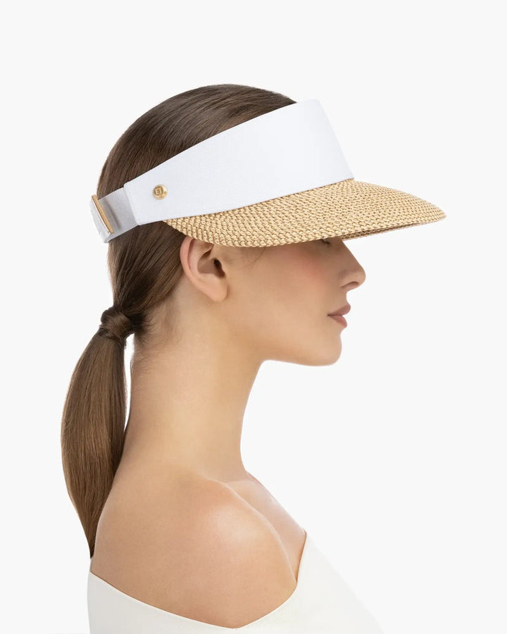Eric Javits Champ Visor in Peanut & White - Mildred Hoit