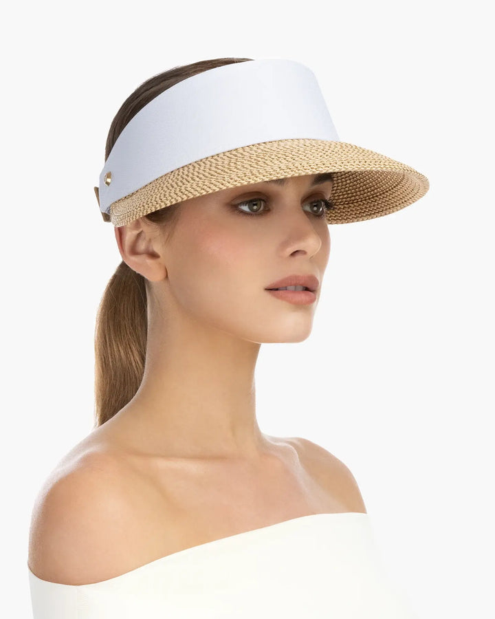 Eric Javits Champ Visor in Peanut & White - Mildred Hoit