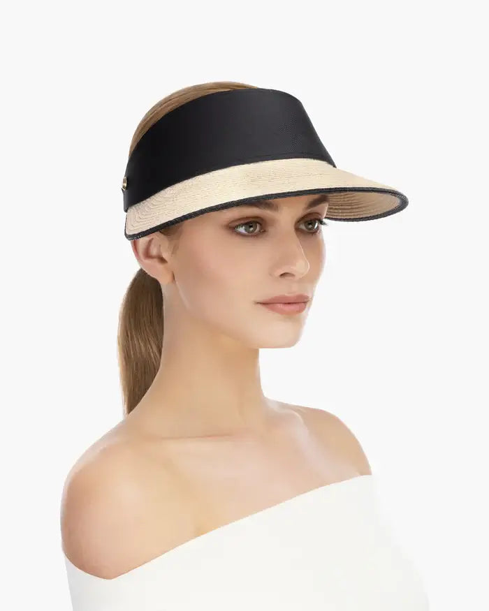 Eric Javits Champ Visor in Creme and Black - Mildred Hoit