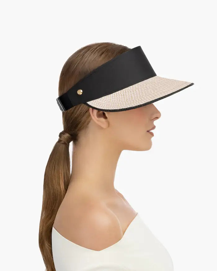 Eric Javits Champ Visor in Creme and Black - Mildred Hoit