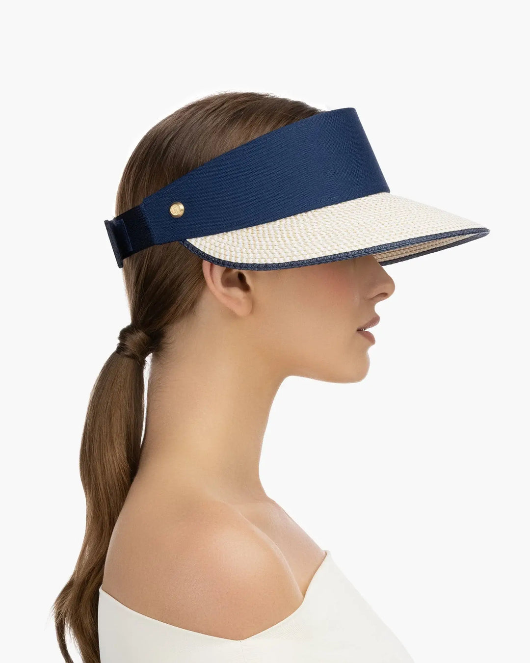 Eric Javits Champ Visor in White Mix & Navy