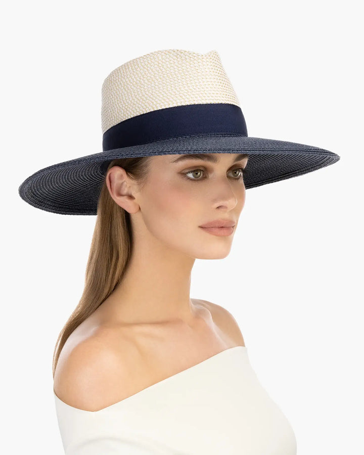 Eric Javits Lady Daphne Hat in White Mix & Navy - Mildred Hoit