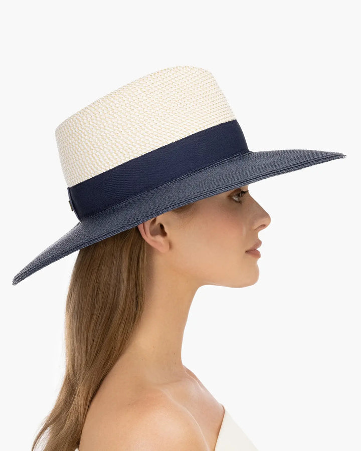Eric Javits Lady Daphne Hat in White Mix & Navy - Mildred Hoit