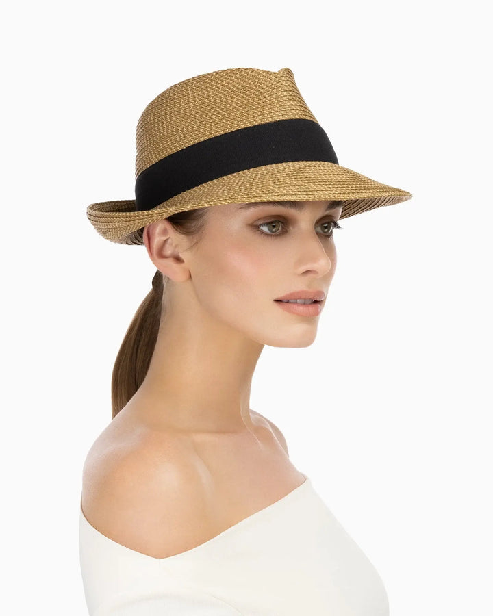 Eric Javits Squishee® Classic Fedora In Natural & Black - Mildred Hoit