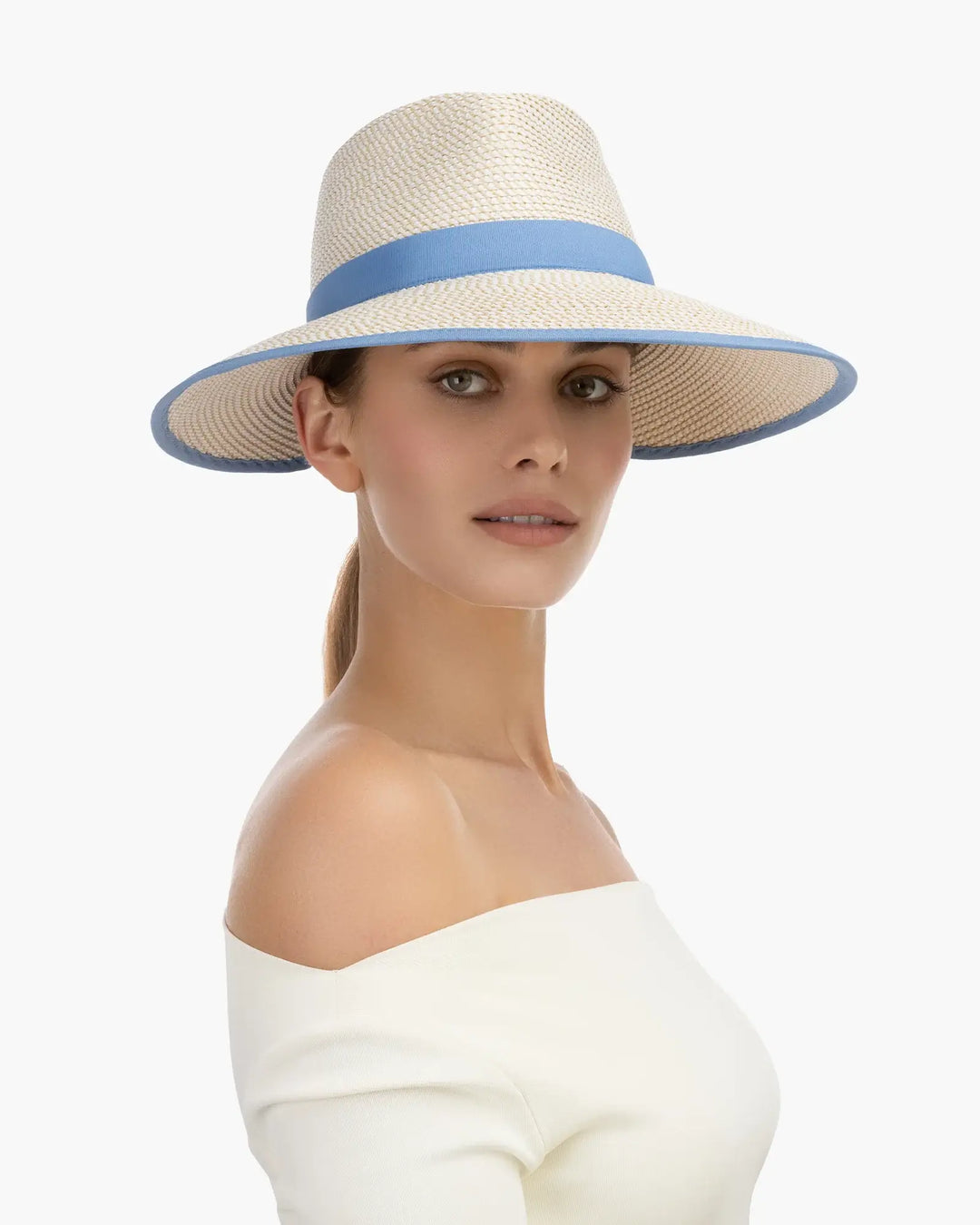 Eric Javits SunCrest Visor Fedora in Blue Mix - Mildred Hoit