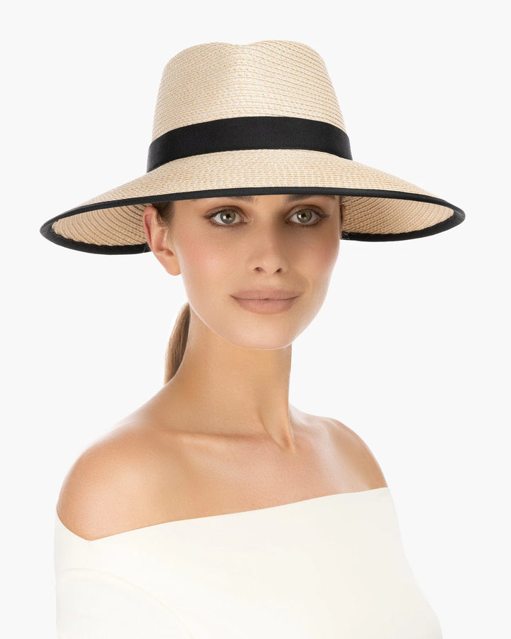 Eric Javits SunCrest Visor Fedora in Cream & Black - Mildred Hoit