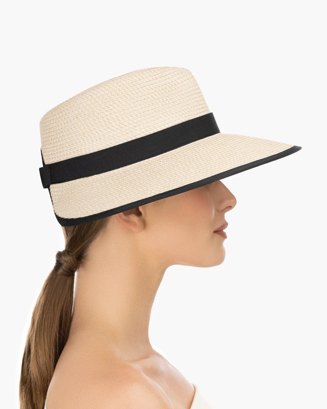 Eric Javits SunCrest Visor Fedora in Cream & Black - Mildred Hoit