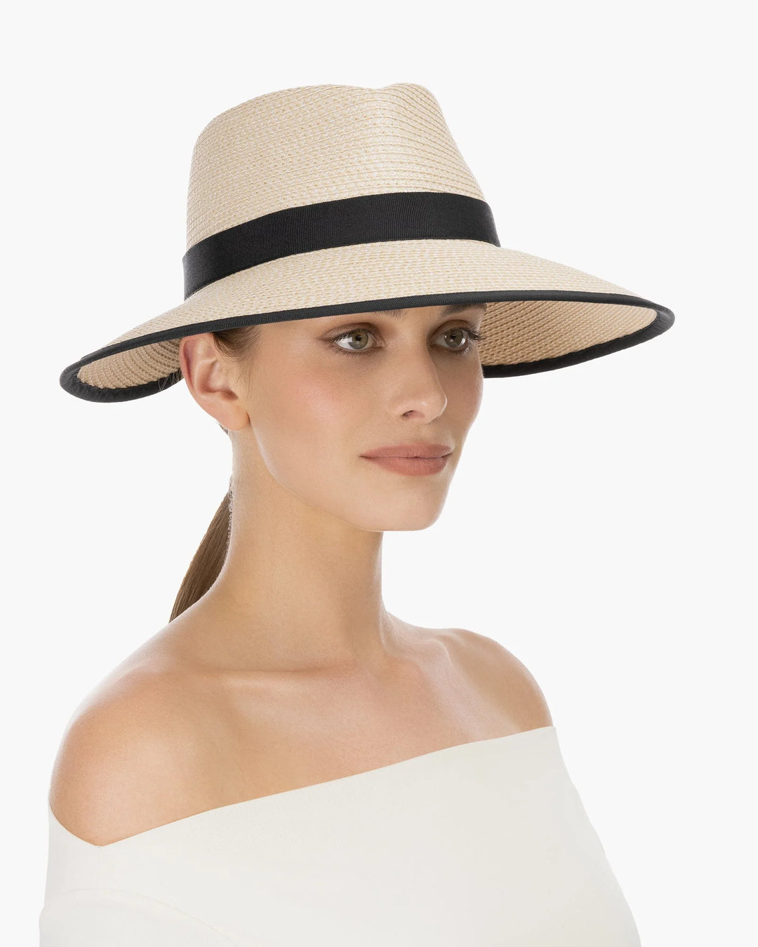 Eric Javits SunCrest Visor Fedora in Cream & Black - Mildred Hoit