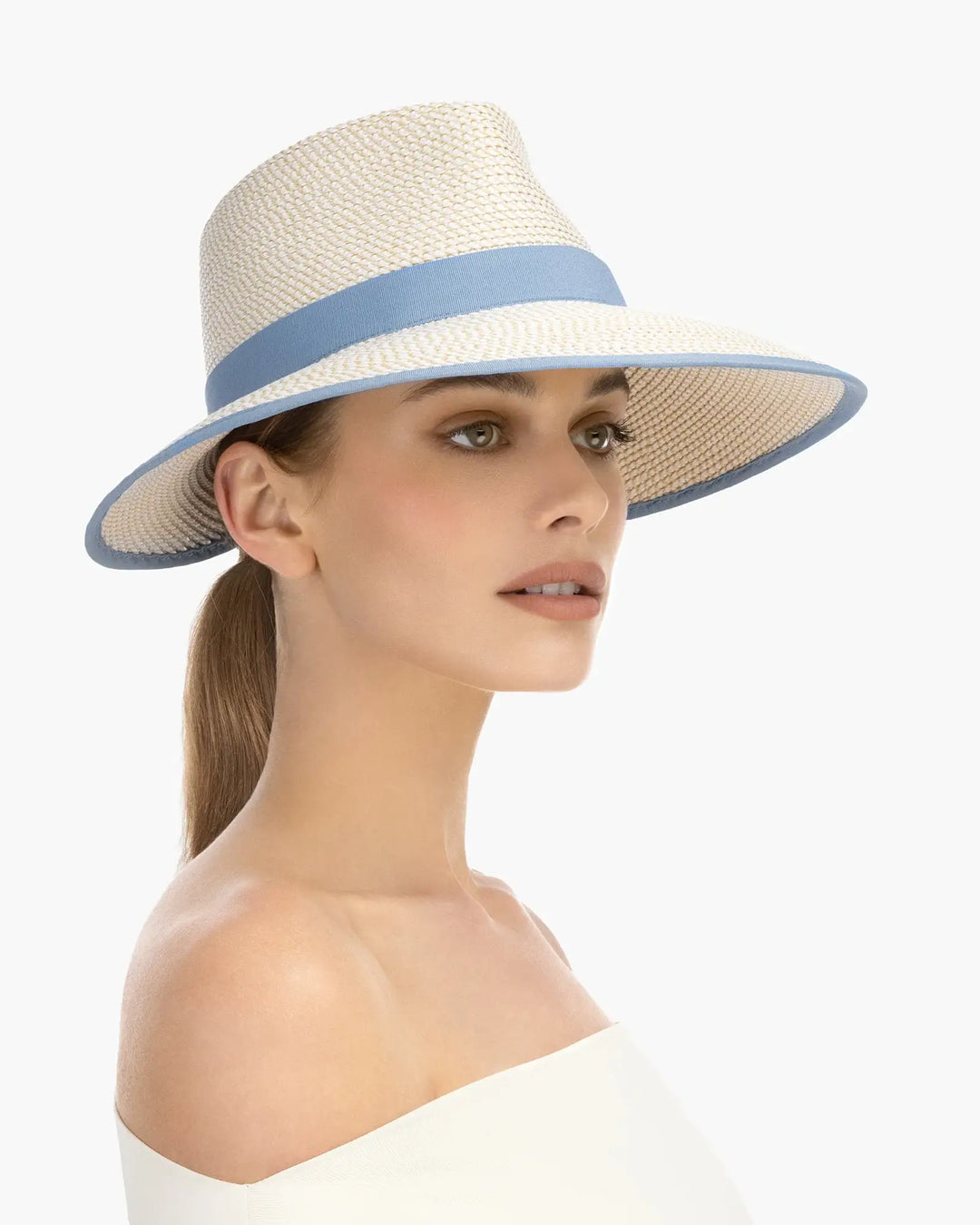 Eric Javits SunCrest Visor Fedora in Blue Mix - Mildred Hoit