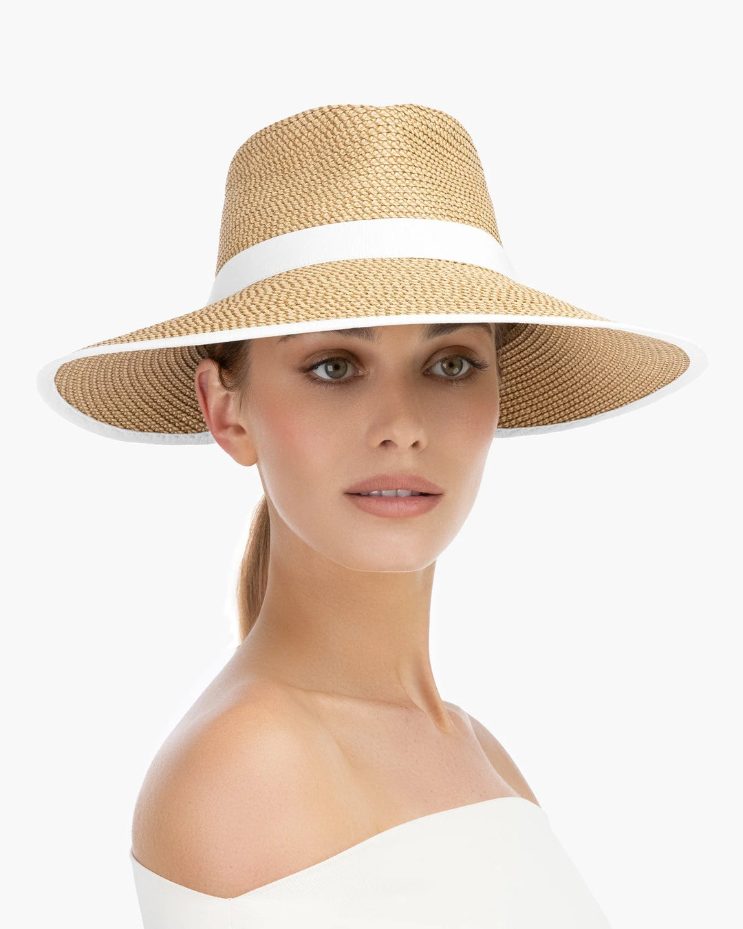 Eric Javits SunCrest Visor Fedora in Peanut & White - Mildred Hoit