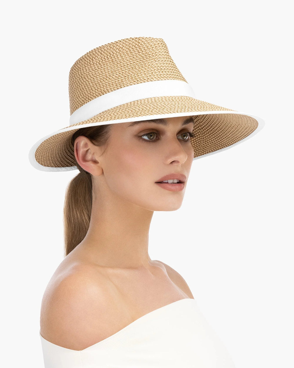 Eric Javits SunCrest Visor Fedora in Peanut & White - Mildred Hoit