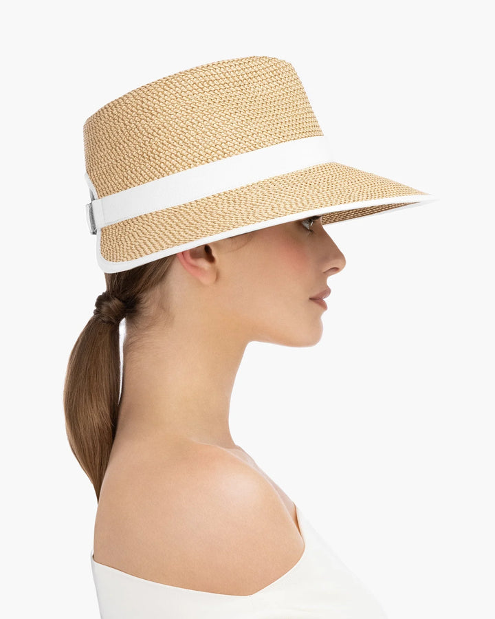 Eric Javits SunCrest Visor Fedora in Peanut & White - Mildred Hoit