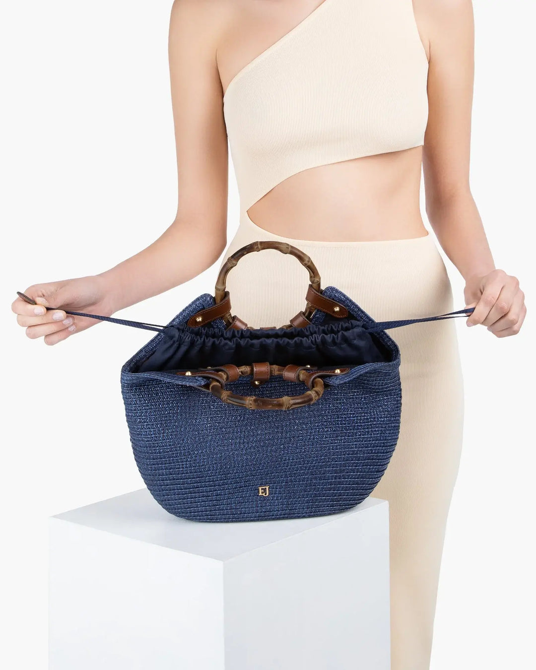 Eric Javits My Way Straw Bag in Navy