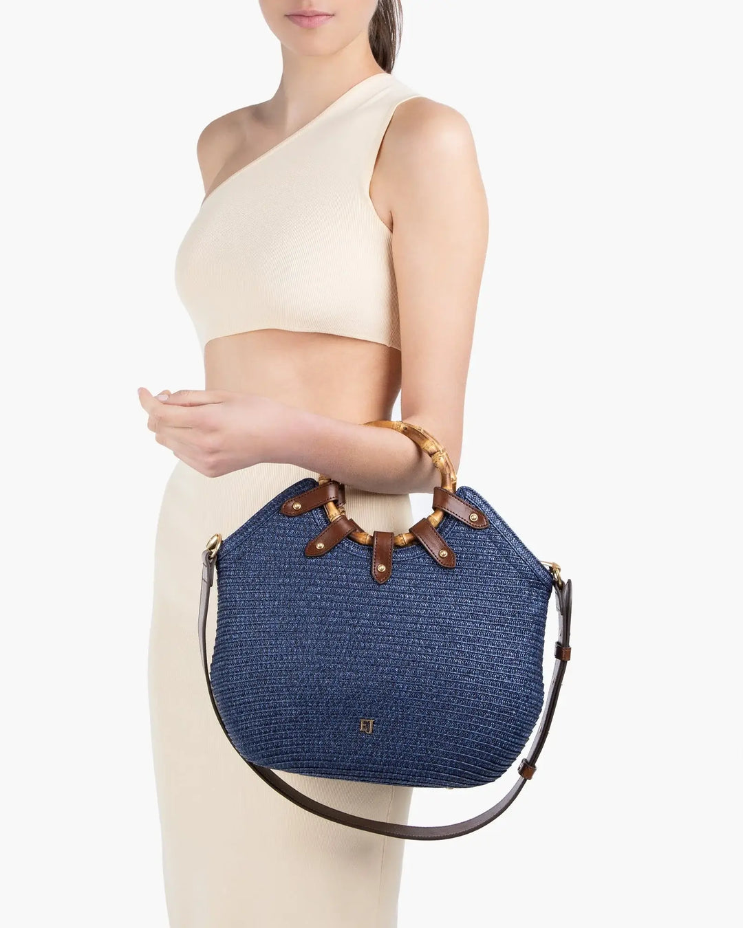 Eric Javits My Way Straw Bag in Navy