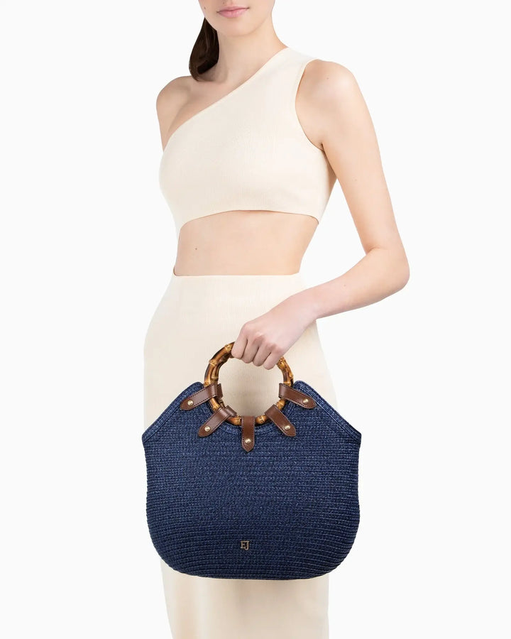 Eric Javits My Way Straw Bag in Navy