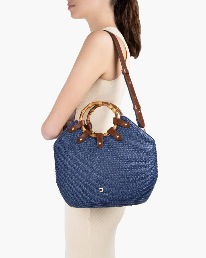 Eric Javits My Way Straw Bag in Navy