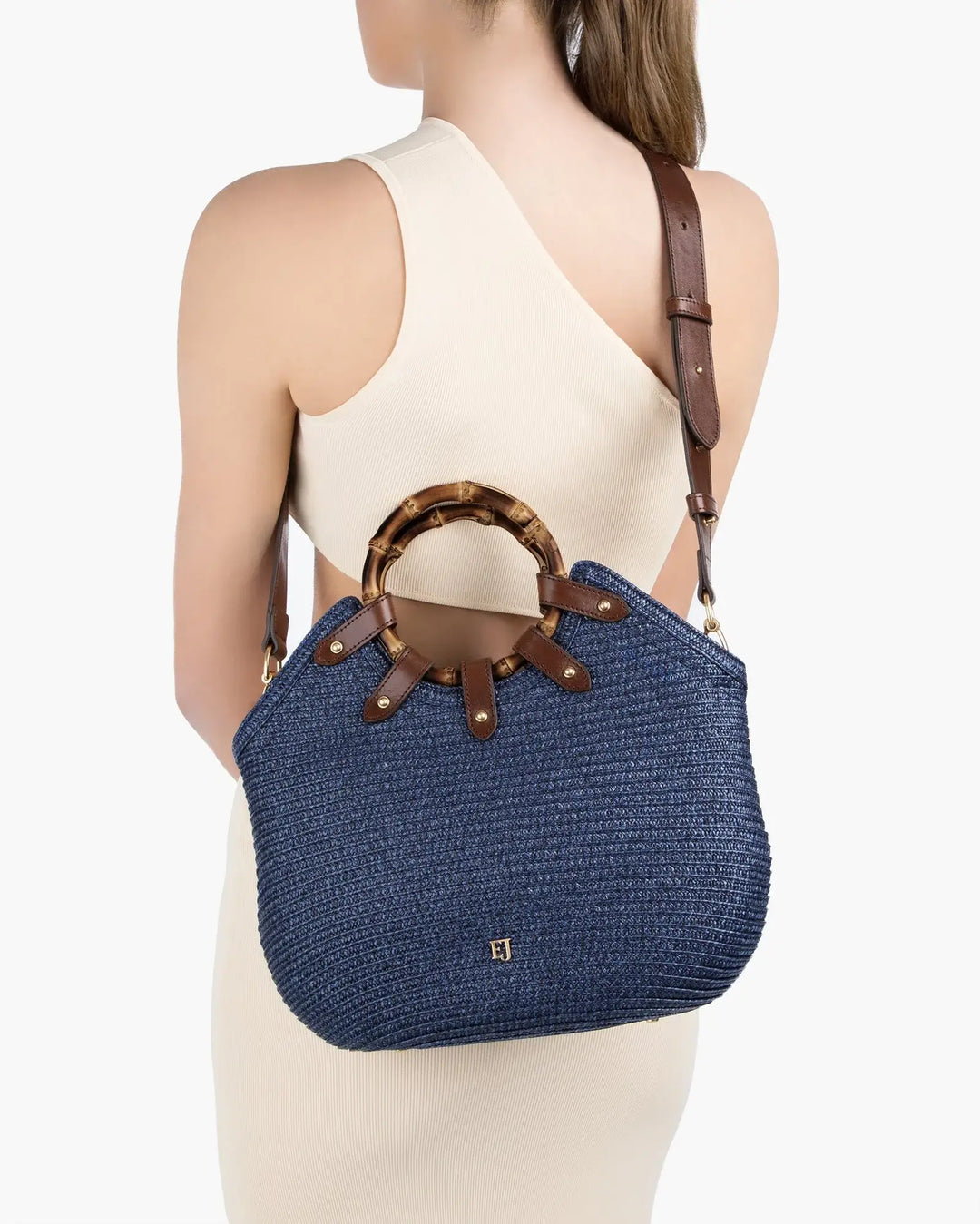 Eric Javits My Way Straw Bag in Navy