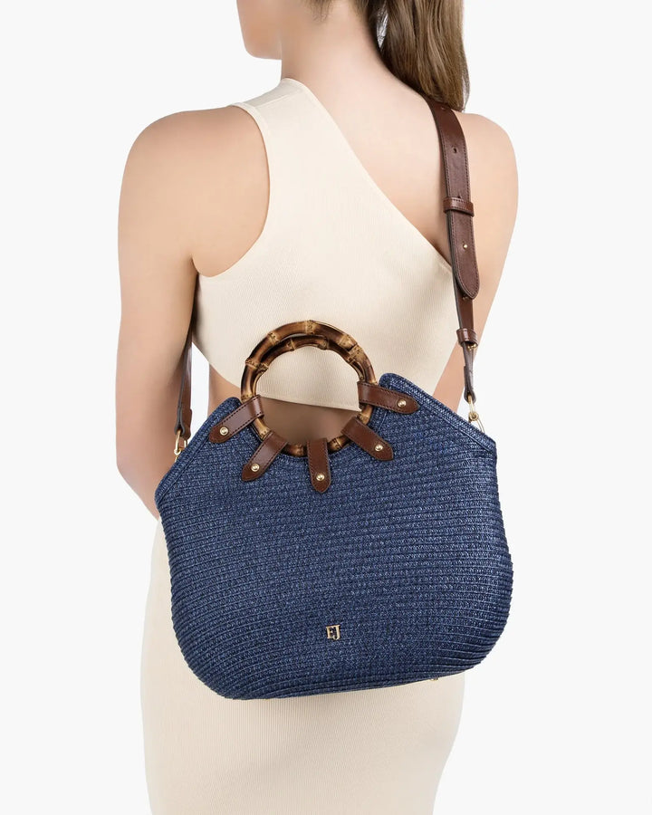 Eric Javits My Way Straw Bag in Navy