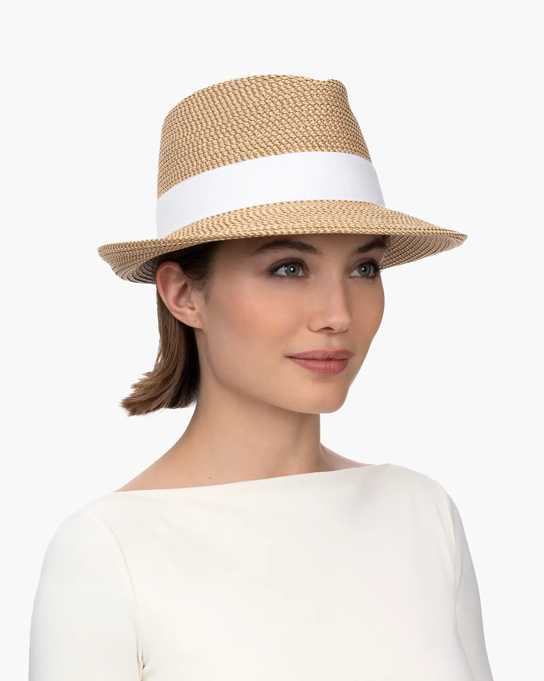 Eric Javits Squishee® Classic Fedora in Peanut & White - Mildred Hoit