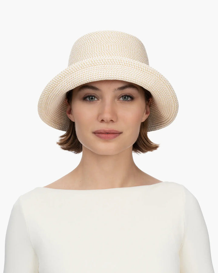 Eric Javits Bow Cloche Hat in White Mix - Mildred Hoit
