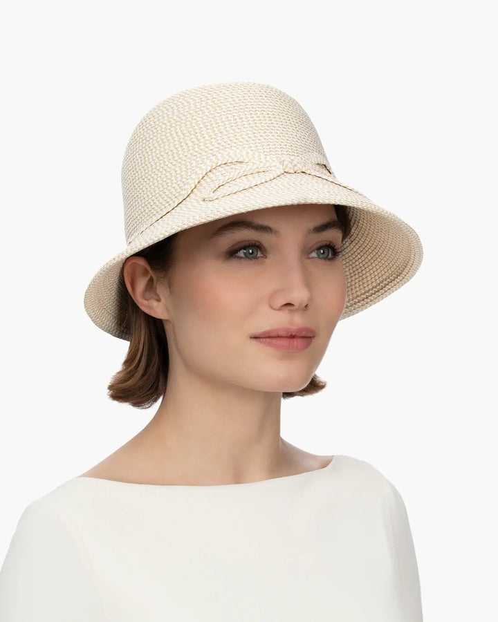 Eric Javits Bow Cloche Hat in White Mix - Mildred Hoit