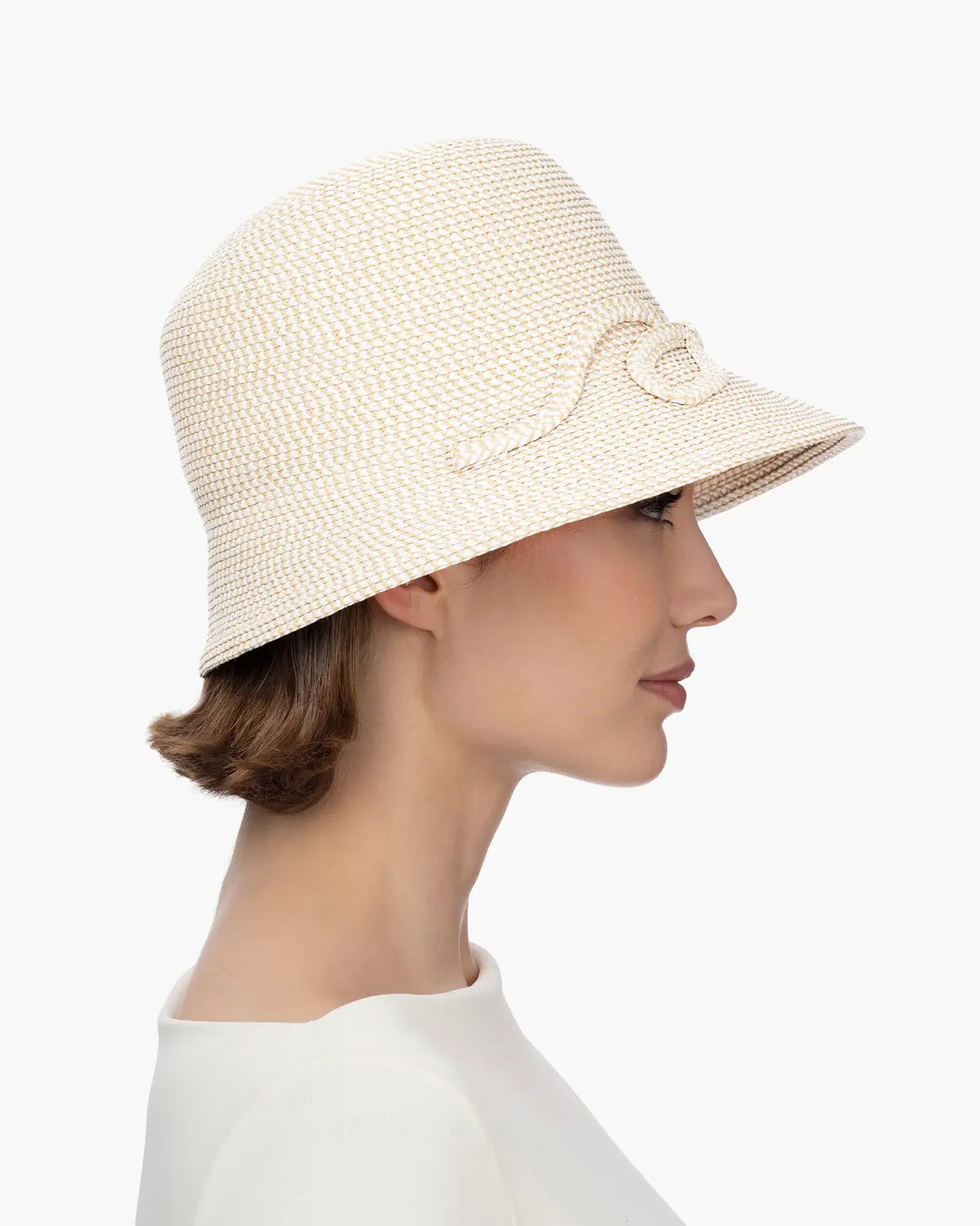 Eric Javits Bow Cloche Hat in White Mix - Mildred Hoit