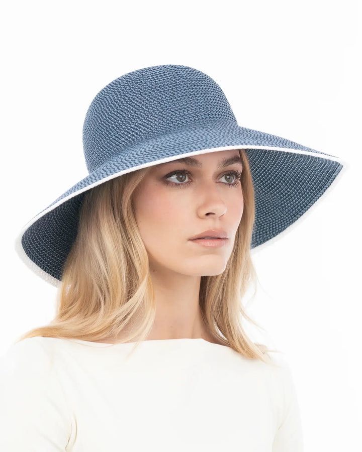 Eric Javits Hampton Hat in Indigo & White - Mildred Hoit