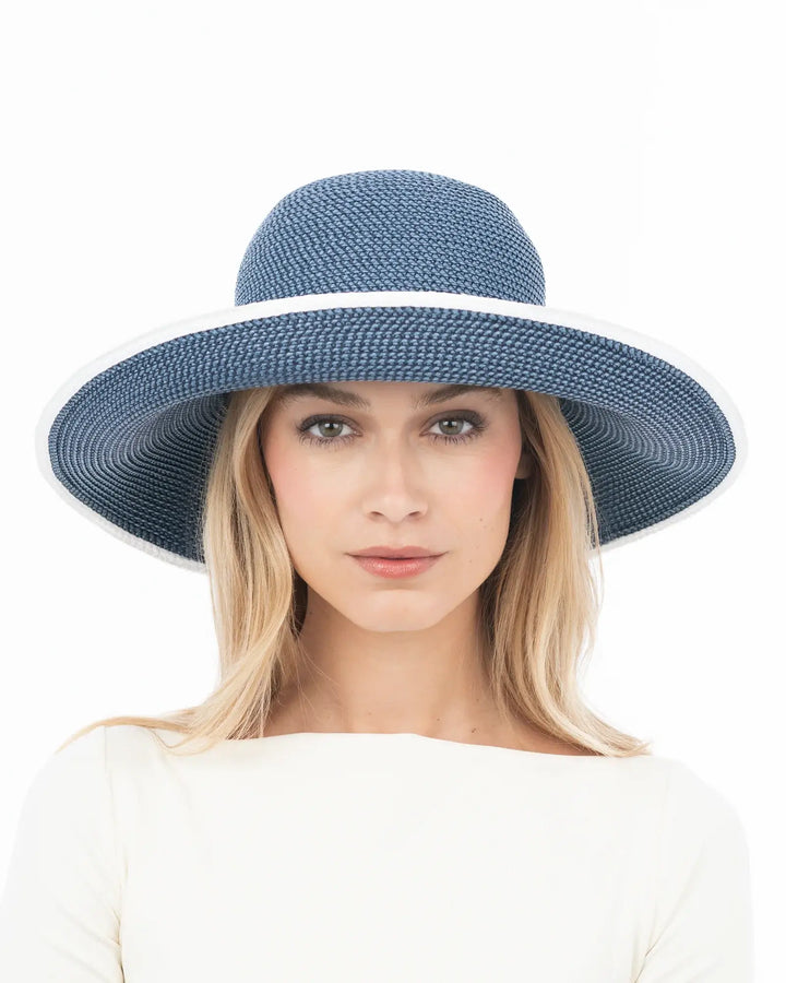 Eric Javits Hampton Hat in Indigo & White - Mildred Hoit