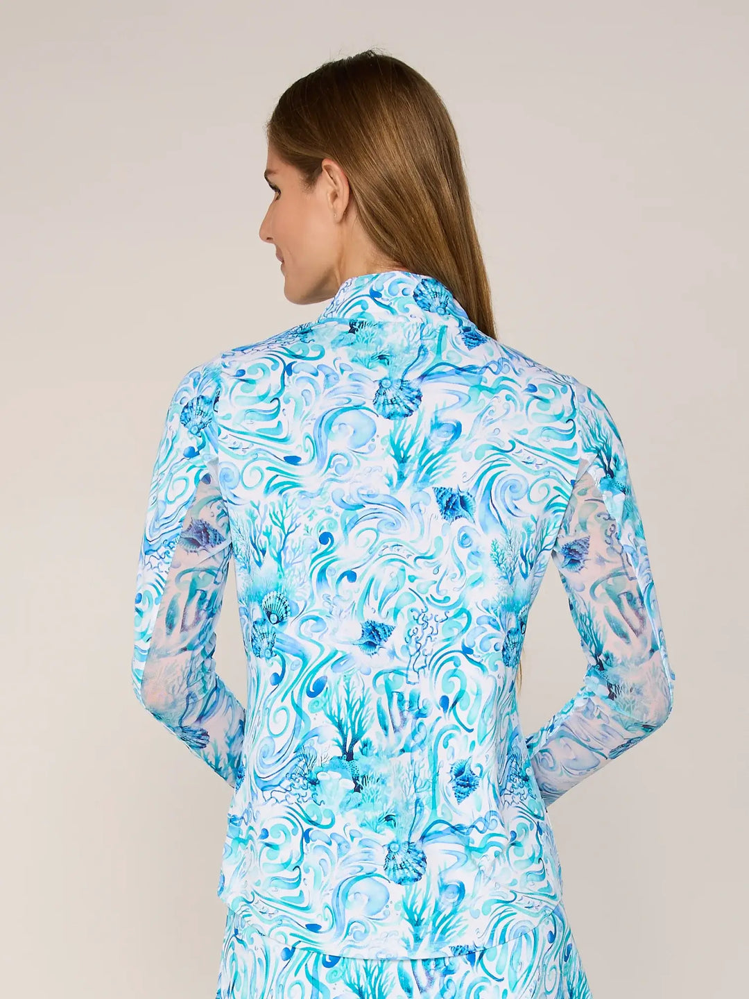 Quarter Zip Sun Protection Top In Blue Coral Reef - Mildred Hoit