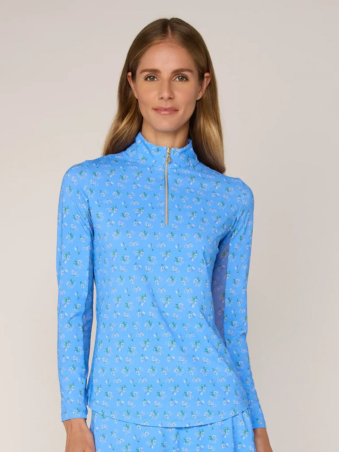 Quarter Zip Sun Protection Top In Bt. Peri Bouquet - Mildred Hoit