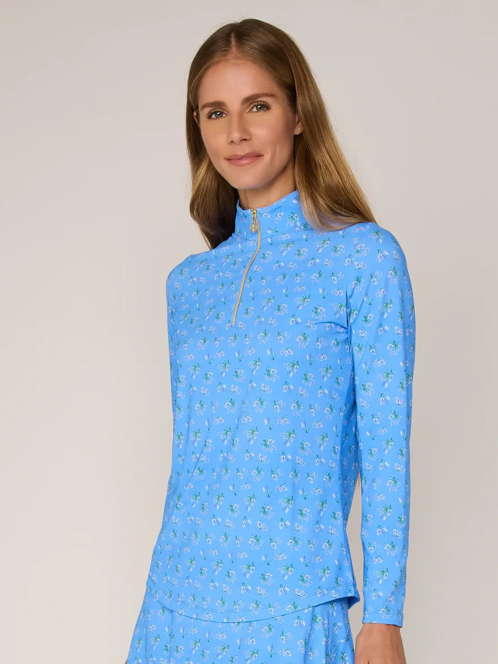 Quarter Zip Sun Protection Top In Bt. Peri Bouquet - Mildred Hoit