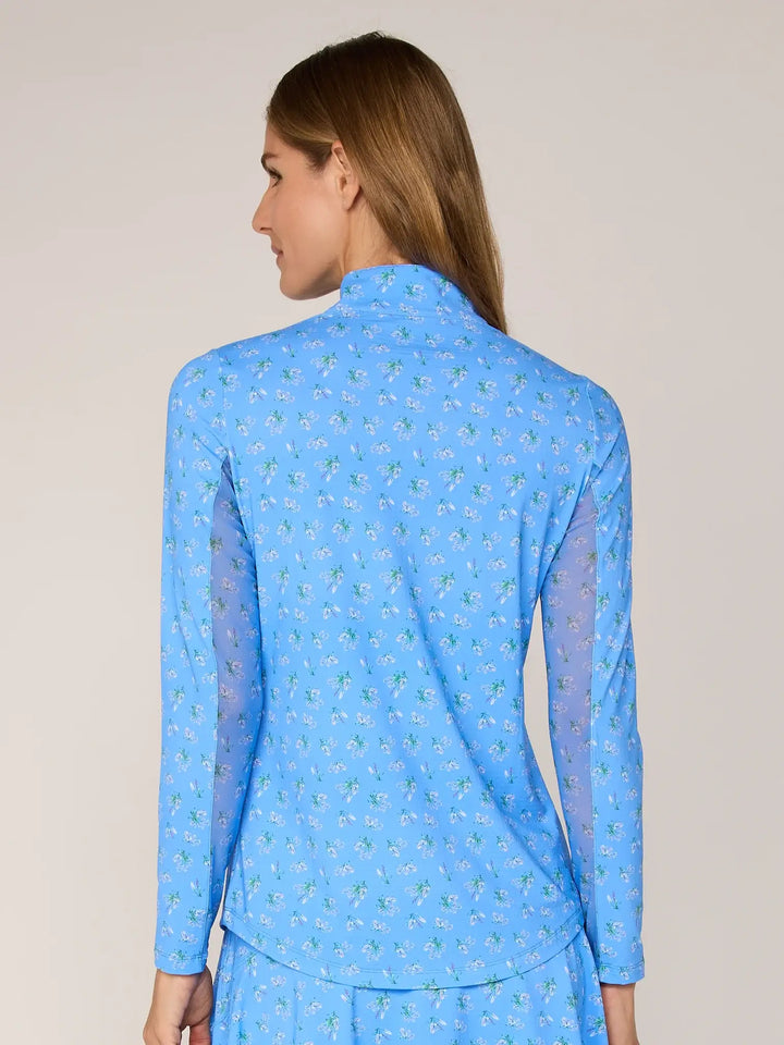 Quarter Zip Sun Protection Top In Bt. Peri Bouquet - Mildred Hoit