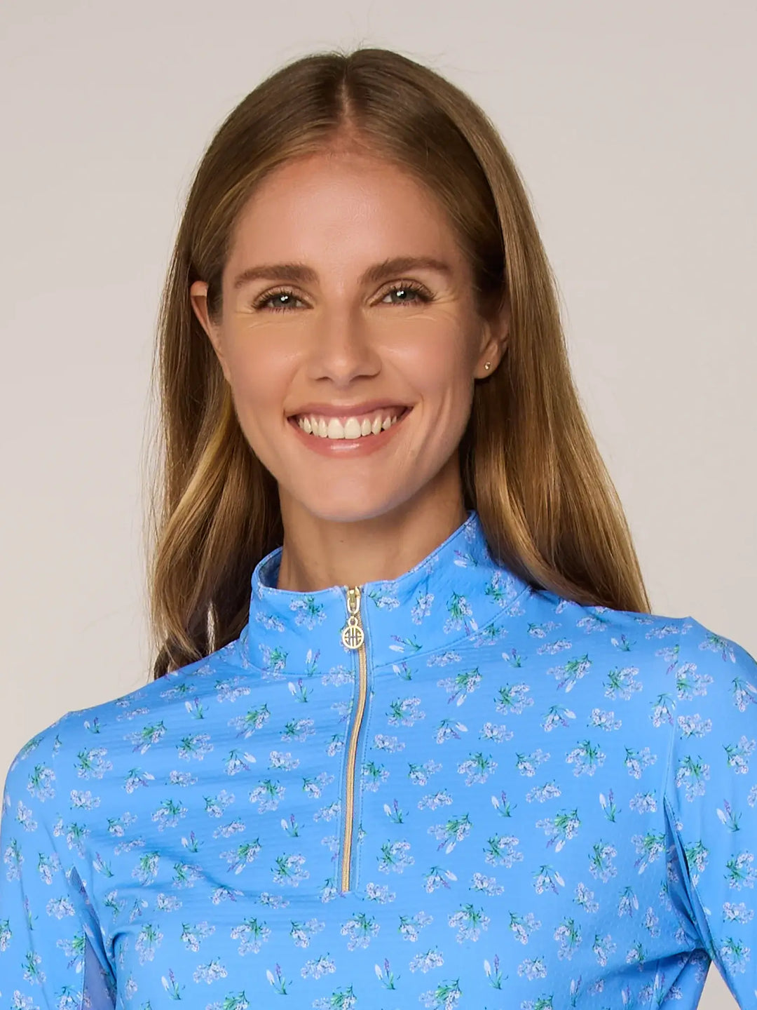 Quarter Zip Sun Protection Top In Bt. Peri Bouquet - Mildred Hoit