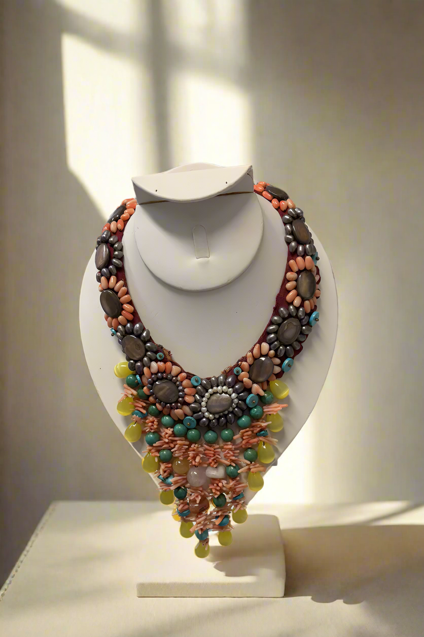 Scarf Necklace with Semi-Precious Stones - Mildred Hoit