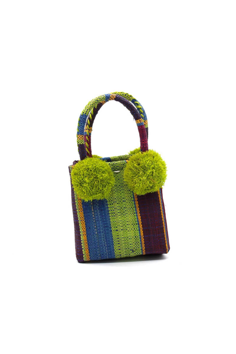 Schooner Straw Mini Bag with Pom Pom Accent in Midnight Swirl - Mildred Hoit