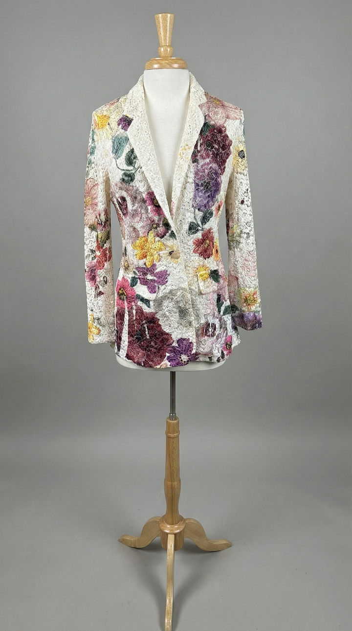 Lace & Sequin Blazer Jacket in Purple Flower - Mildred Hoit