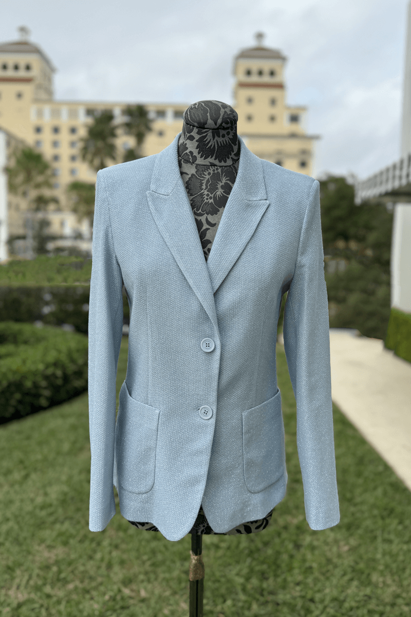 Seventy Textured Blazer in Celeste available at Mildred Hoit in Palm Beach.