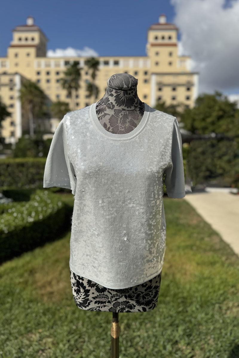 Short Sleeve Sequined Top in Grigio - Mildred Hoit