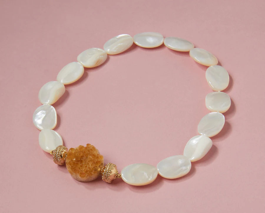 Clara Williams White Mother of Pearl Faceted Shell Necklace - Mildred Hoit