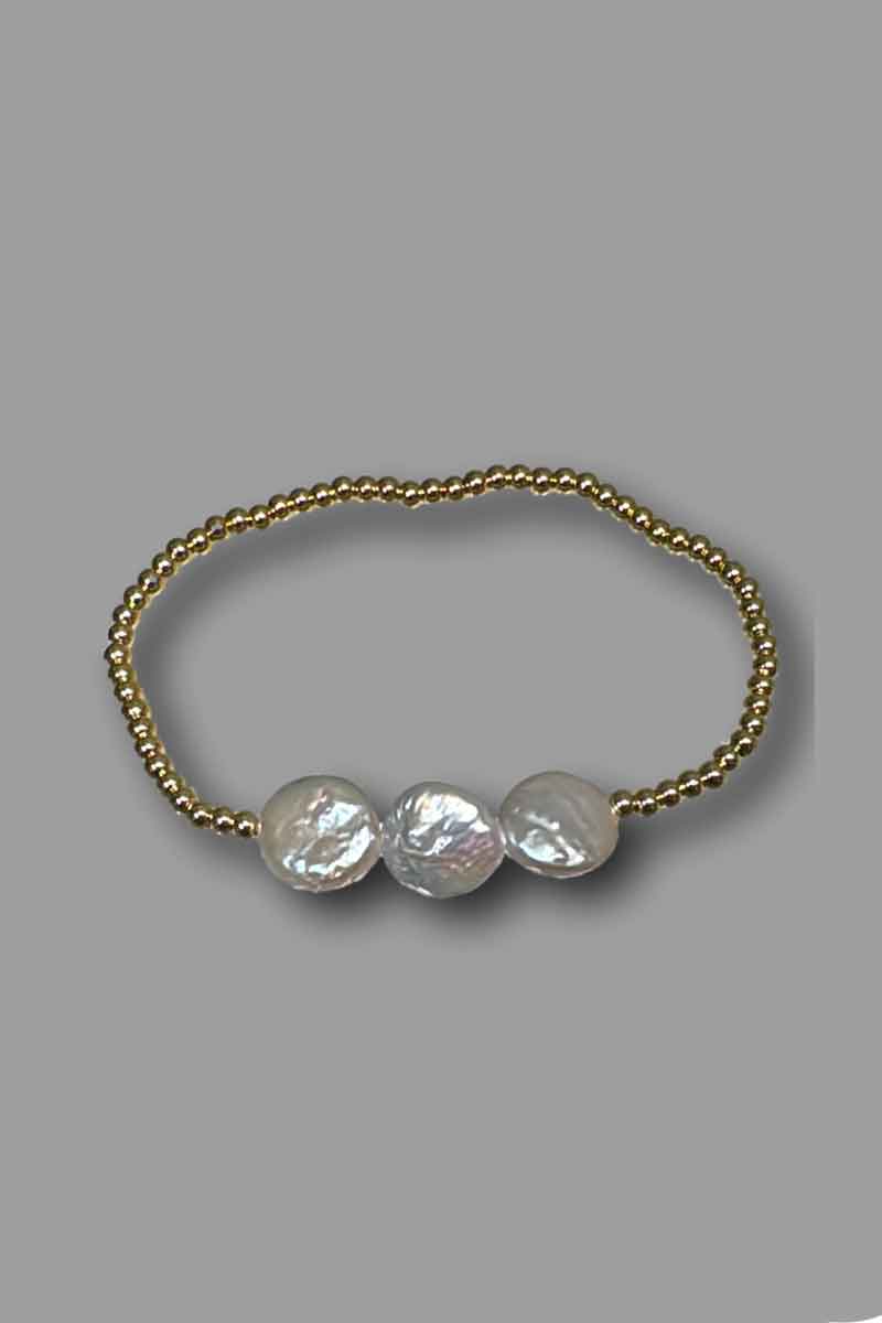 Gold Ball Stretch Bracelet with 3 Coin Pearls