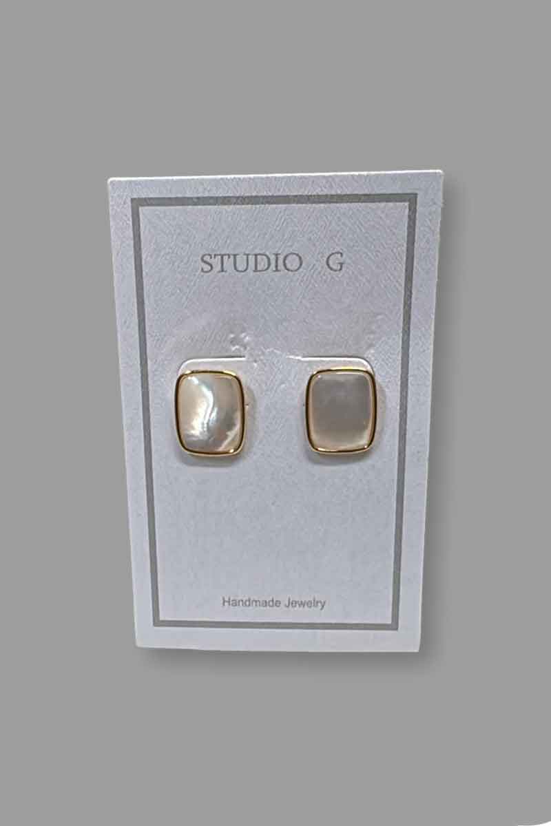 Rectangle Mother of Pearl Stud Earring in Gold - Mildred Hoit