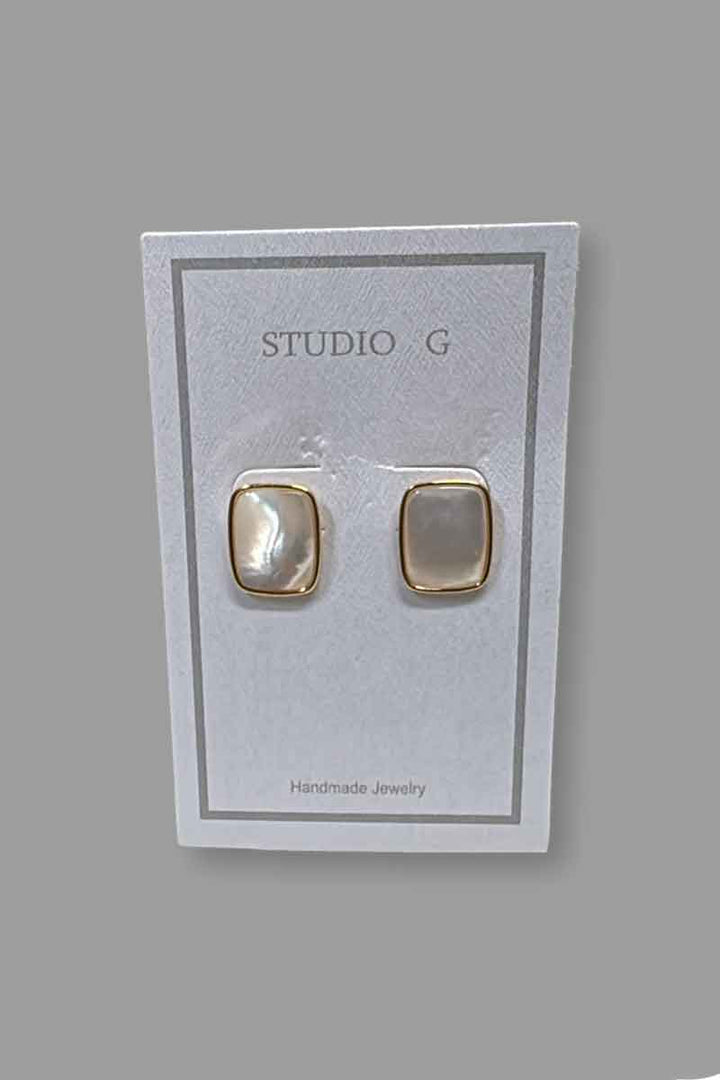 Rectangle Mother of Pearl Stud Earring in Gold - Mildred Hoit
