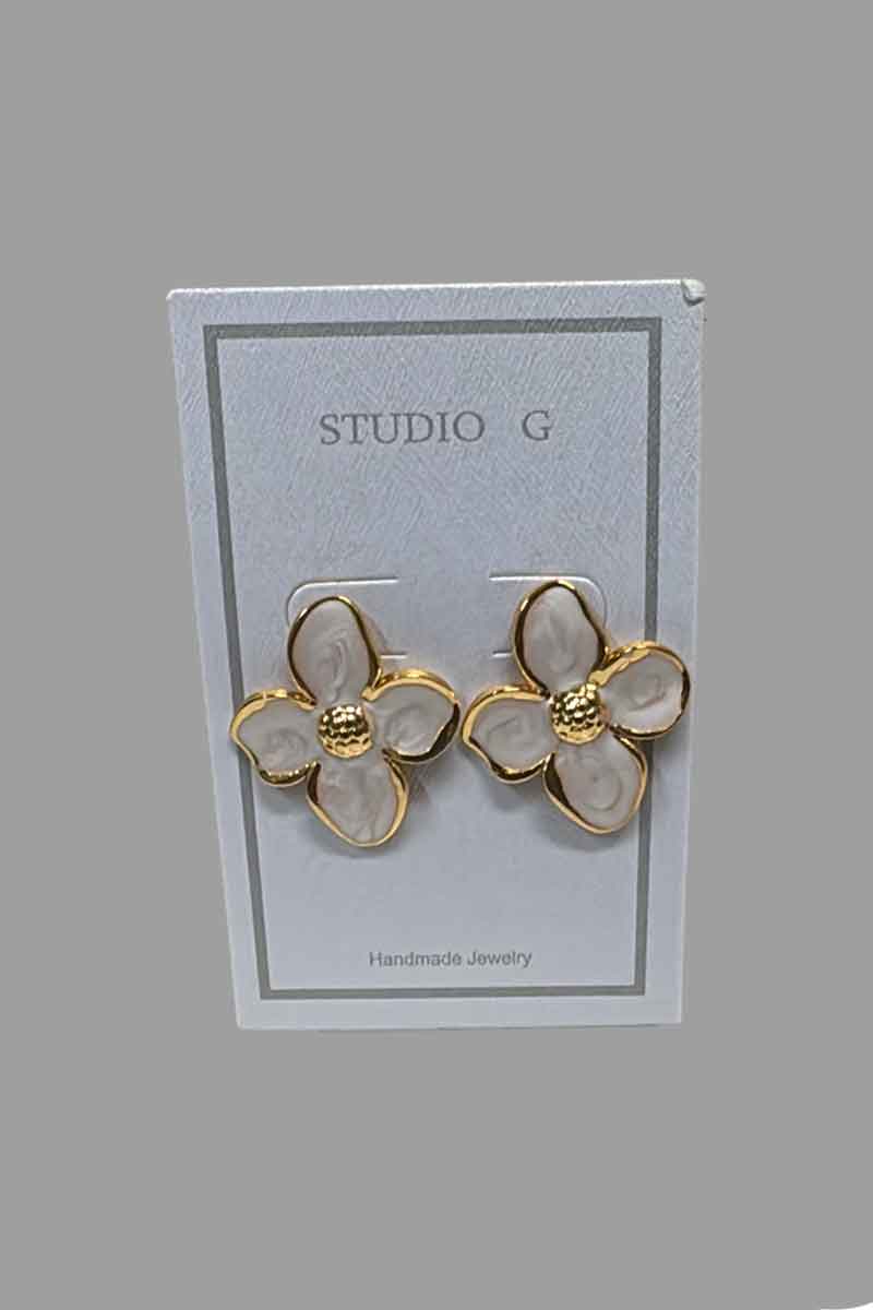 Enamel Dogwood Earring in White - Mildred Hoit