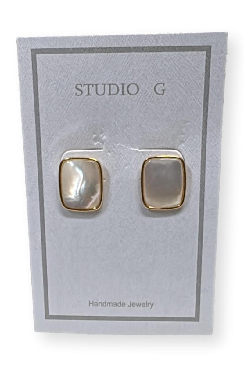 Rectangle Mother of Pearl Stud Earring in Gold - Mildred Hoit