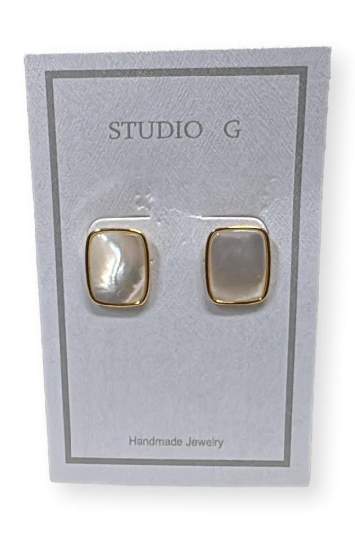 Rectangle Mother of Pearl Stud Earring in Gold - Mildred Hoit