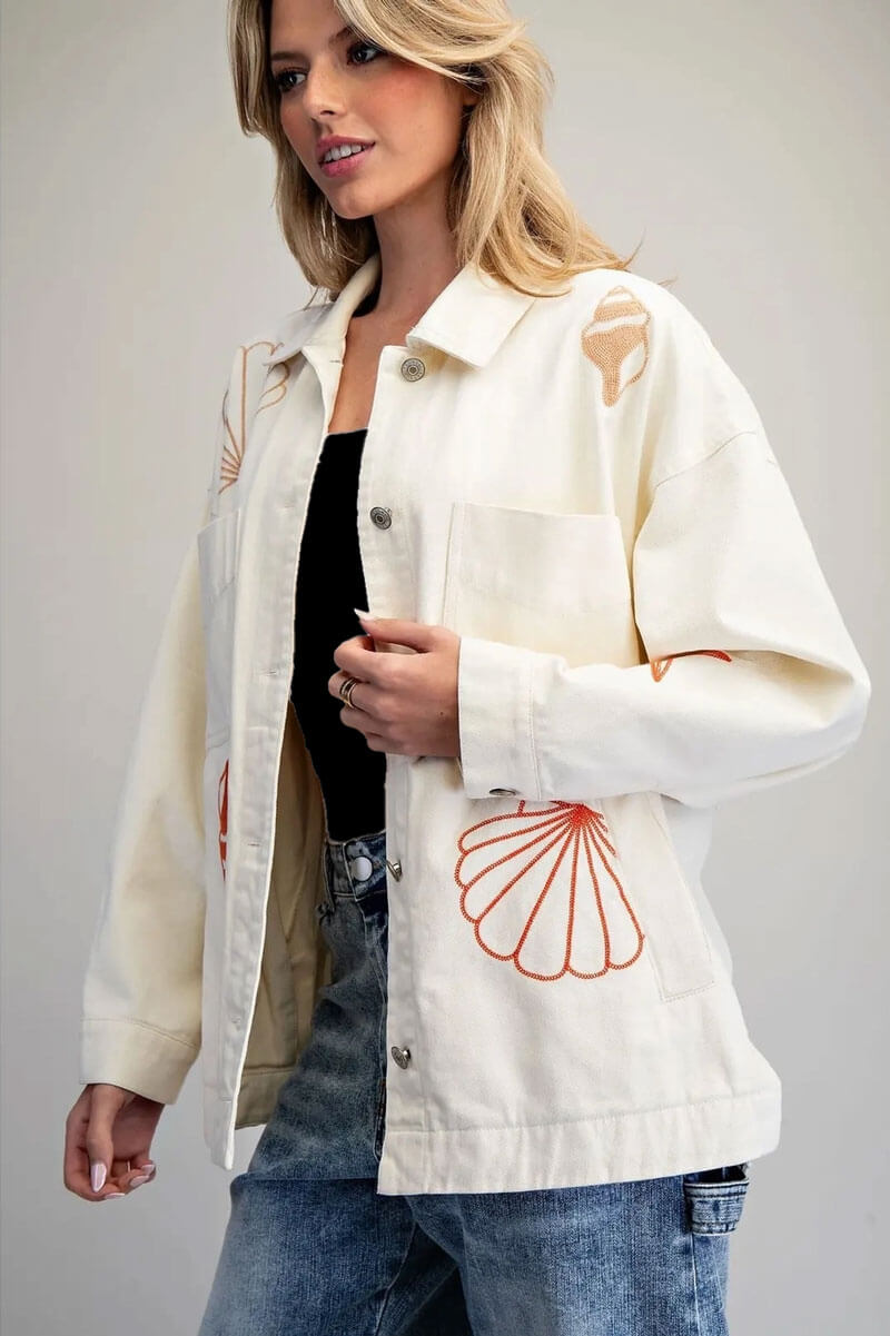 Mineral Washed Ocean Inspired Jacket in Seashell & Cream
